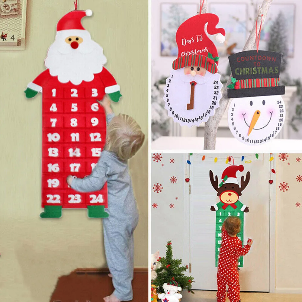 

Christmas Advent Calendar Reusable Santa Xmas Countdown Calendar with 24 Days Pockets Wall Hanging Festive Decoration Gift