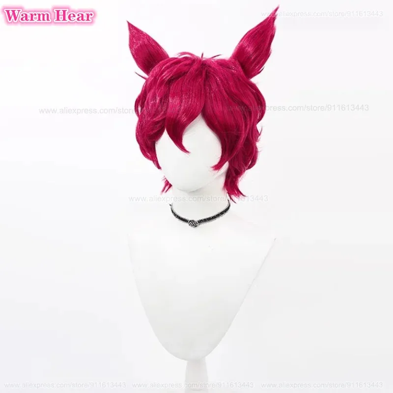 Zizi 2025 Spiel LOL Heartsteel Sett Synthetische Unisex Rose Rot Lockige Mit Ohren Cosplay Anime Perücke Hitzebeständige Haar Perücken + Fr