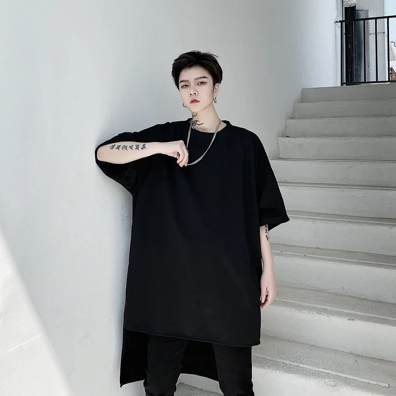 Summer New Mens Hip Hop Loose T-shirt Classic Short Sleeve Oversize Long Shirt Hair Stylist Male Round Neck Clothes Hombre Coats