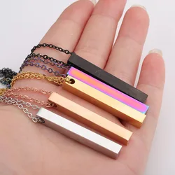 Mirror Polished Stainless Steel Four Sides Can Engrave Blank Square Bar Custom Name Necklace Rectangle Pendant Necklace Chain