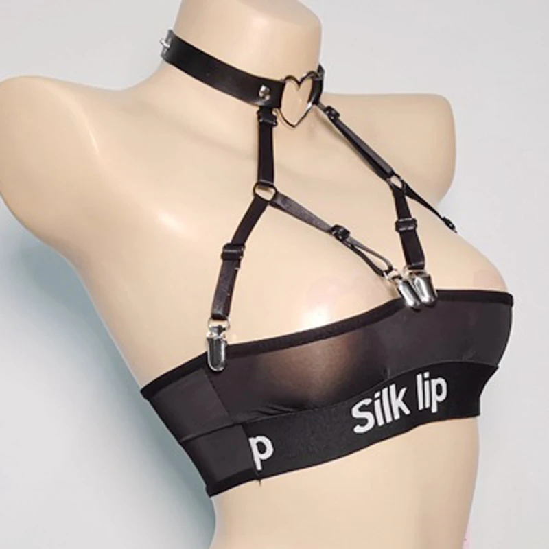 Sexy Women Gothic Neck Ring and Letter Tube Top Transparent Tight Half-breasted Cupless Sheer Strapless Vest Erotic Underwear