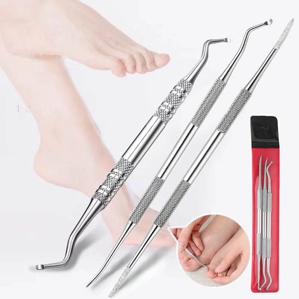 

3Pcs Nail Art Dual End Stainless Steel Dirt Remove Cleaning Stick Nail Toenail Ingrown Correction File Manicure Pedicure Tool