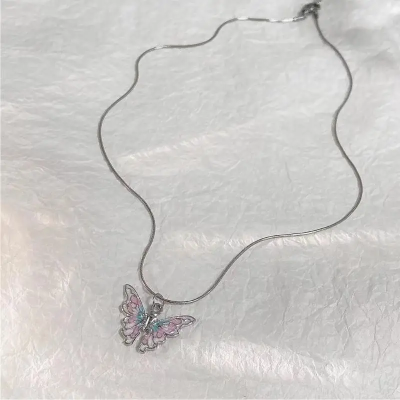 A52E Butterfly Necklace Korean Butterflies Snake Bone Chain Statement Jewelry