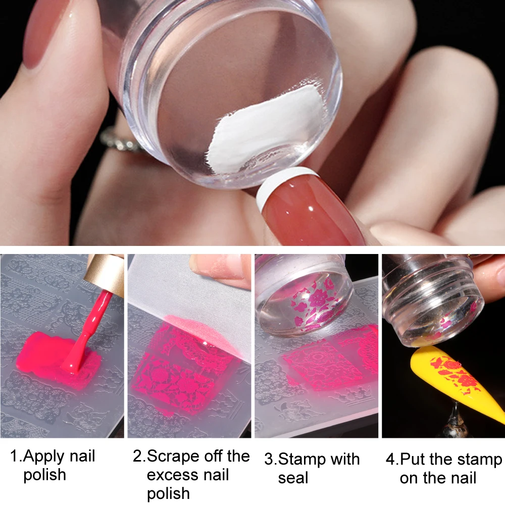 Piastre per timbratura per unghie colorate Stamper per unghie in silicone Stamping Accessori per nail art Stampa per unghie francesi Stampaggio per