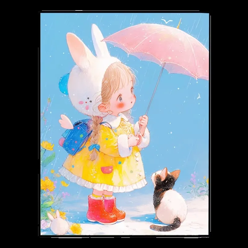 

9ct 65X85cm Girl and Cat Cartoon Pre-Printed Cross Stitch DIY Embroidery Set Handicraft Floss Needle Crafts