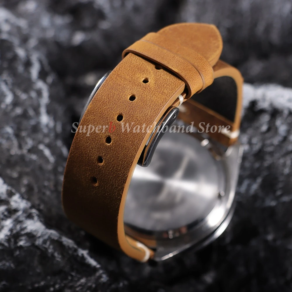 Vintage Ölwachs Leder Uhrenarmband für Seiko Handgefertigte Nähte Rindslederarmband für Omega Smartwatch Armband 18mm 20mm 21mm 22mm