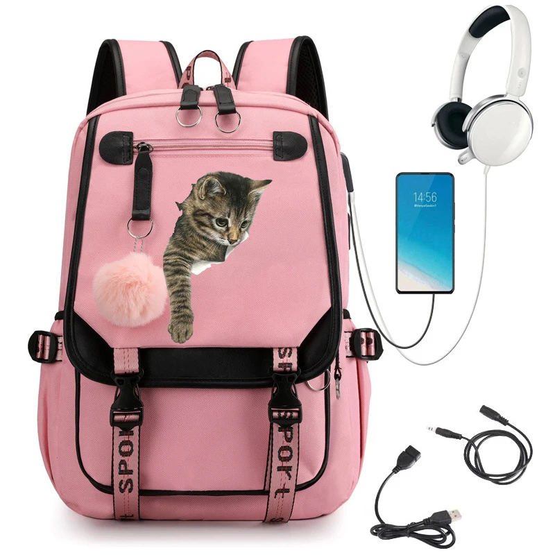 Mochila de Escola Secundária Japonesa para Meninas Adolescentes, Mochilas Cat Kawaii, Saco de Livro Anime Bonito Das Mulheres, Viagem Mochila