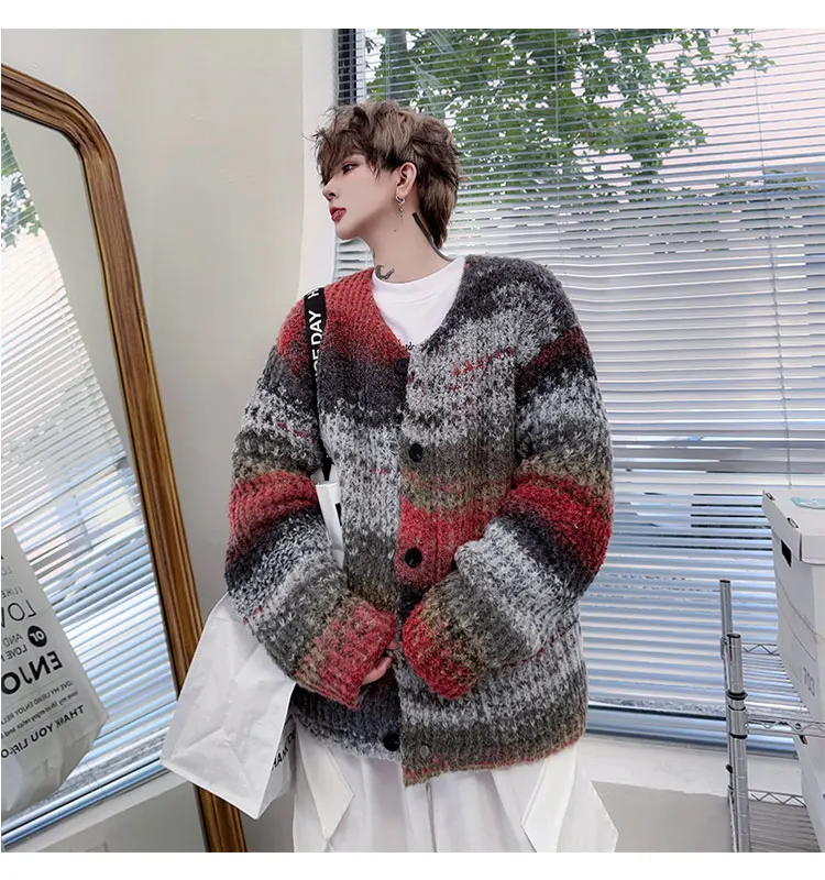 Cardigan sfumato di moda Top Uomo 2025 Autunno Inverno Nuovo colore abbinato a doppia faccia Indossare giacca maglione Maglieria allentata alla moda