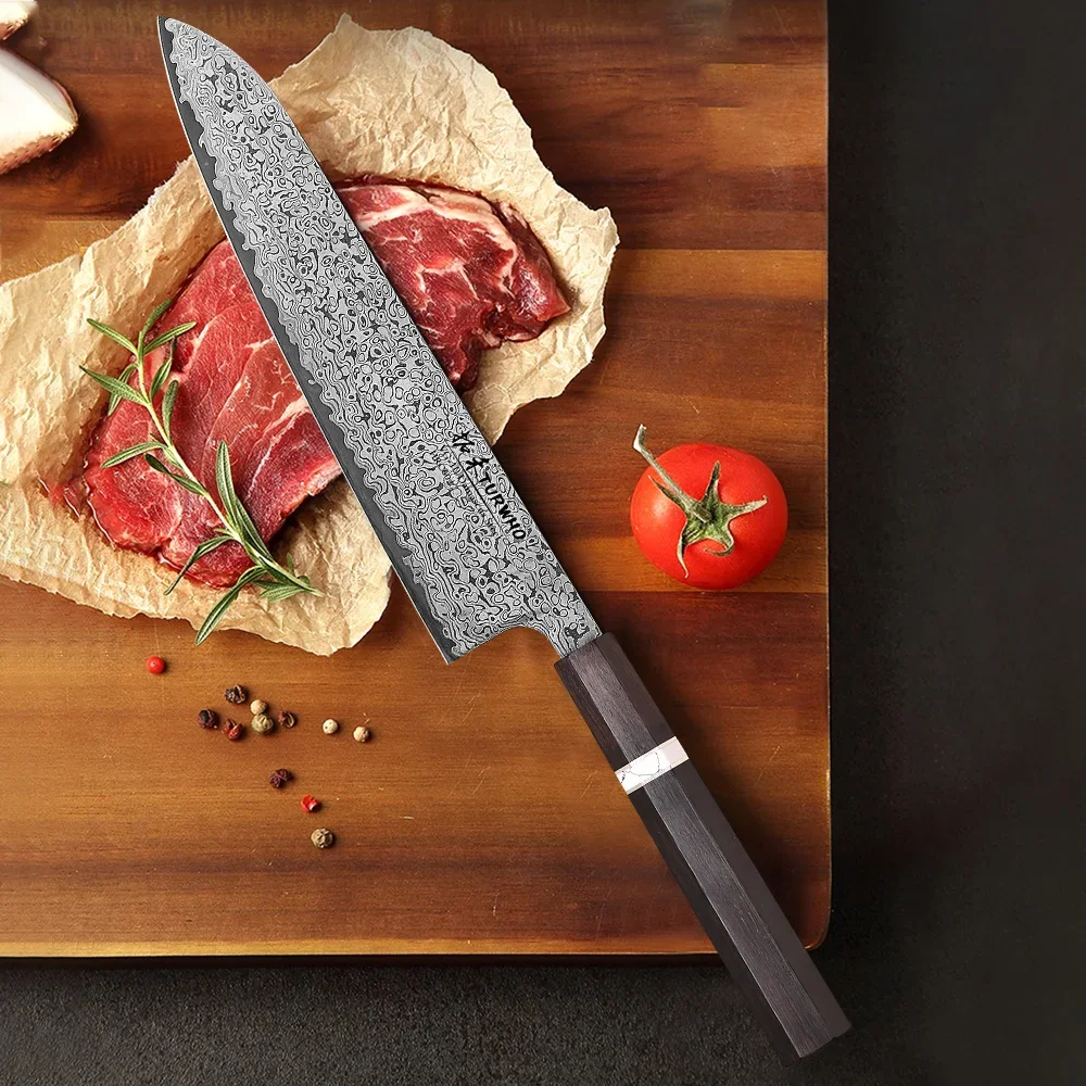 

Японский поварской нож Gyuto TURWHO 8,2 дюйма, ручной ковки, из 67-слойной дамасской стали, кухонные ножи для нарезки мяса, сашими, инструменты для приготовления пищи