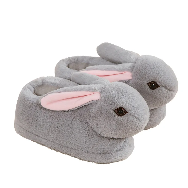 Cute Rabbit Slippers Women Cartoon Bunny Shoes Warm Faux Fur Soft Sole Girls Indoor Home Floor Slipper Funny House Footwear