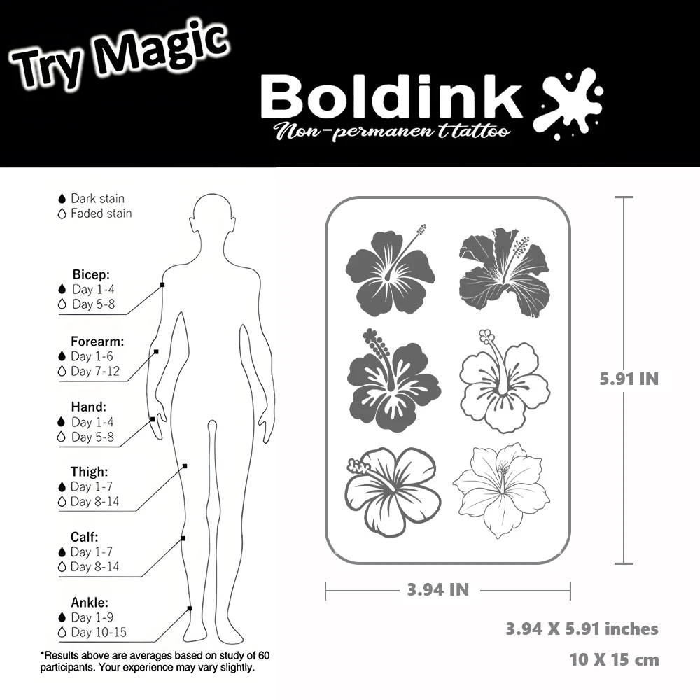 BOLDINK – autocollants de tatouage de fleurs réalistes, différentes formes, durables de 1 à 2 semaines, fleur de cerisier d'hibiscus, décalcomanies d'art corporel créatives