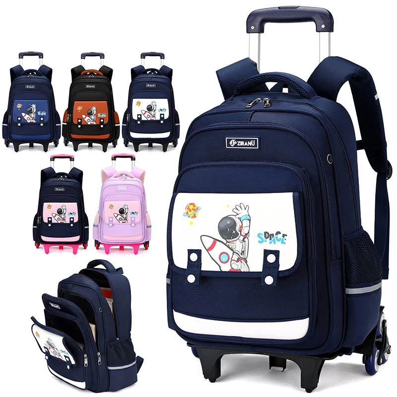 Children School Backpack with Wheels Students School Bags for Girls Boy Trolley School Bag Rolling Wheeled Backpack Book Bag