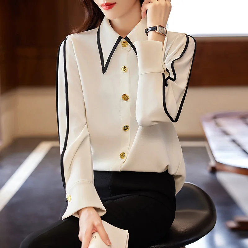 Formal Elegant Blouses Shirts Spring Autumn Long Sleeve OL Styles Women Business Work Wear Career Professional Tops Clothes