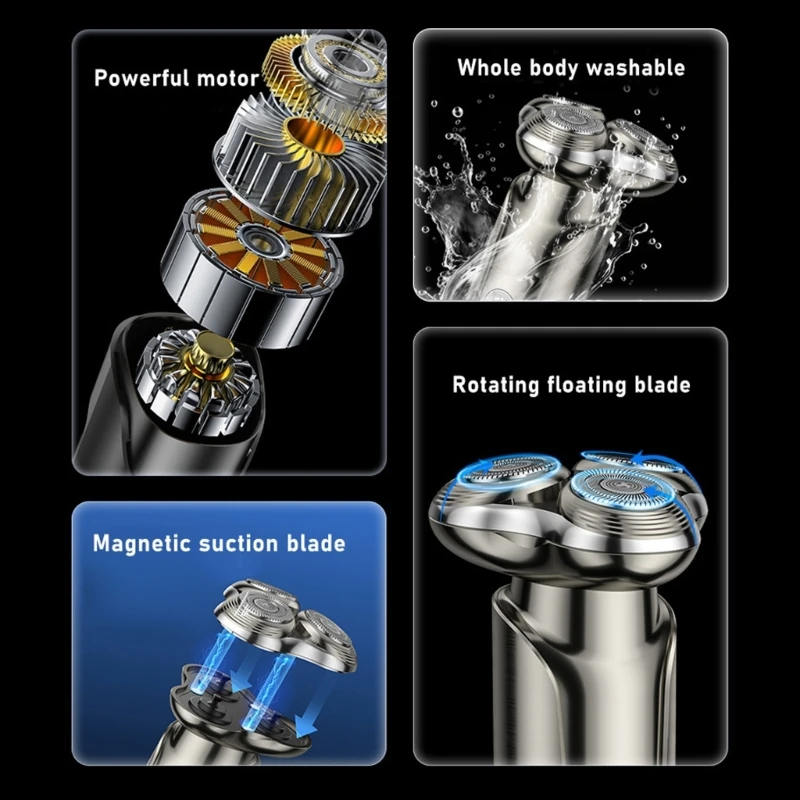 Drijvende hoofden heren pocket scheerschoener digitale power display elektrische baardtrimmer