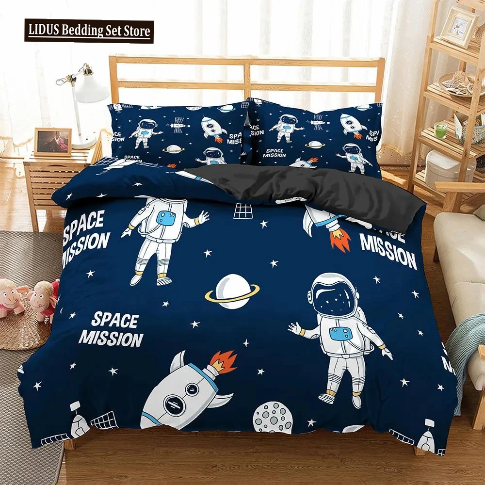 

Cartoon Bedding Set Aviation Astronaut Duvet Cover Boys Blue Sky Dream Quilt Cover Twin Single Double Sizes Pillow Case