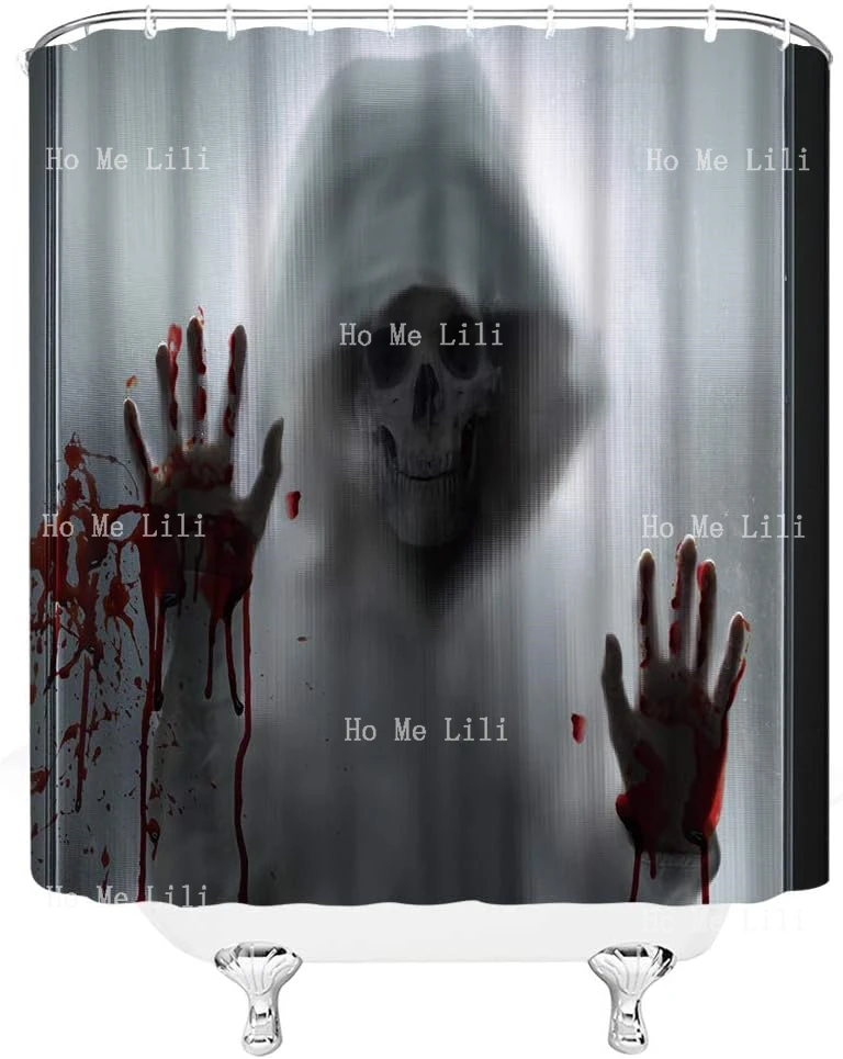 Horror Bloody Hands Shower Curtain Help Me Halloween Weird Silhouette Skull Shadow Scary Ghost House Bathroom Decor
