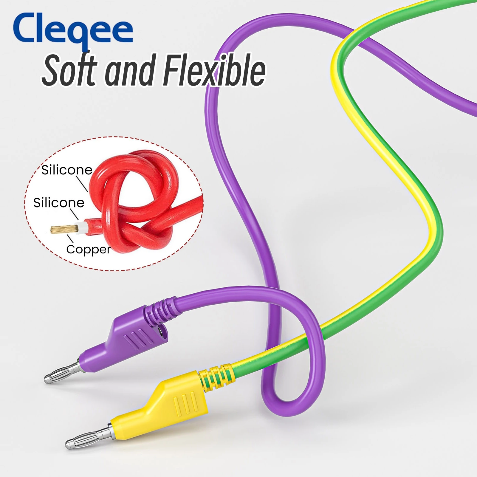 Cleqee 8PCS Dual 4mm Stackable Banana Plug Test Leads Silicone Cable Wires 3.3ft/1m for Multimeter Electrical Testing 1000V/15A