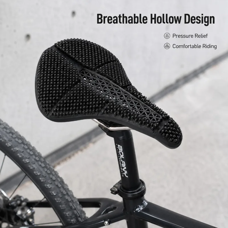 BOLANY Breathable Hollow Bicycle Saddle Anti-Slip Massage Texture Elastic Cushion Chrome Steel Rails for MTB Road Bike Cycling