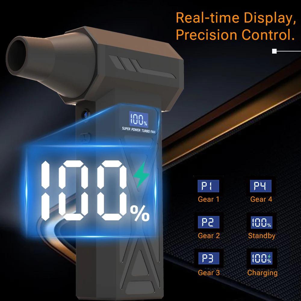 Высокоскоростной турбовентилятор 130000 об/мин, профессиональный комплект с 5 насадками и быстрой зарядкой через USB, очистка автомобиля/электронное удаление пыли/зажигание барбекю на открытом воздухе/многофункциональный пылеочиститель/снежный вентилятор, портативный ручной пылесос