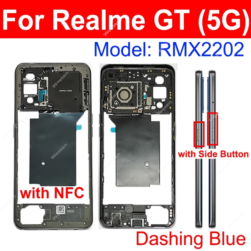 Realme GT NEO 2 2T Neo 3 GT Neo 플래시 5G 중간 프레임 하우징 중간 프레임 홀더(사이드 버튼 부품 포함)