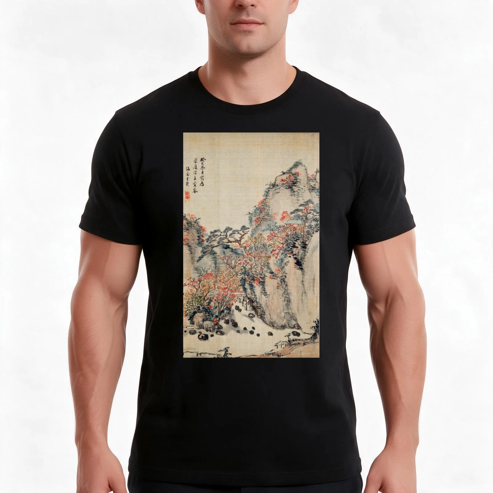 Autumn Landscape at Eigenji (Restored Japanese Painting) T-Shirt, Summer Casual Cotton Tee, Oversized Streetwear Tops