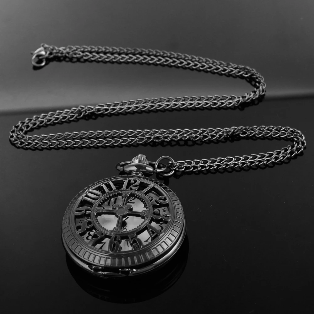 Orologio da tasca al quarzo cavo digitale con croce nera Collana classica retrò con ciondolo Accessori per uomo e donna Orologio regalo per coppia