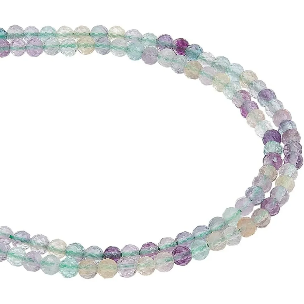 2 Strands About 264 Pcs Natural Colorful Fluorite Beads 3mm Faceted Round Stone Loose Gemstone Beads Spacer