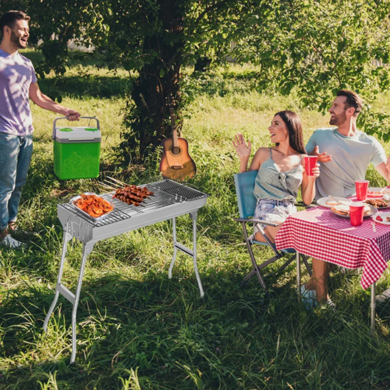 

Гриль для барбекю из нержавеющей стали, портативный складной угольный шампур для барбекю, артефакт, подходит для многоместного ужина, кемпинга