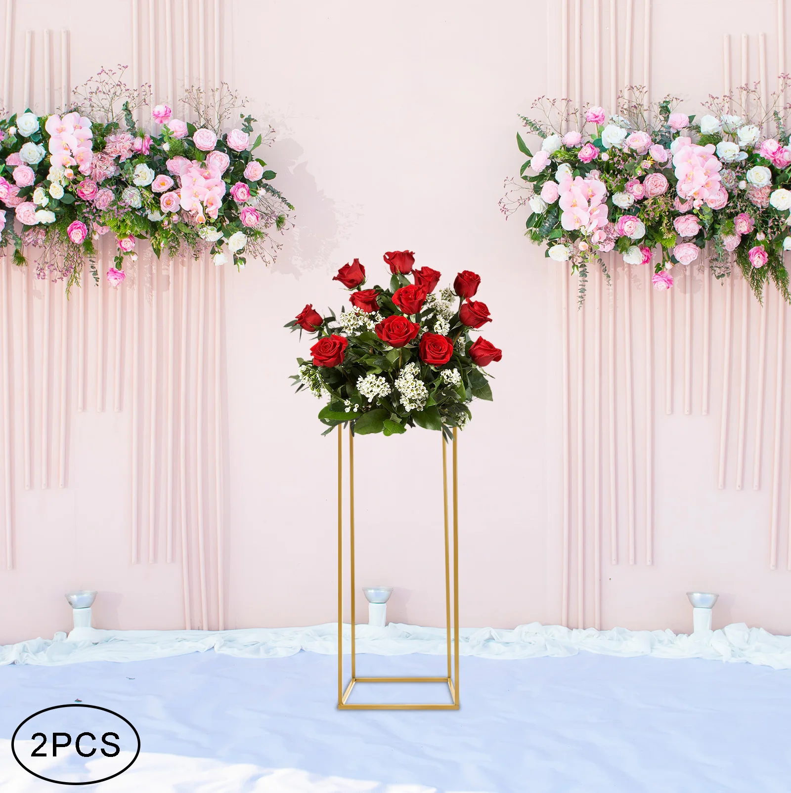 Wedding Flower Stand, Gold Iron Floral Rack, Rectangular Shape, Stable and Stylish Floor Standing Design, Modern Geometric