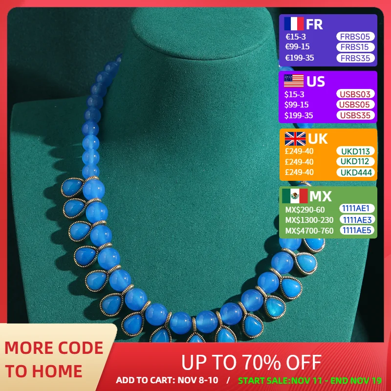 

Vintage Choker Beaded Necklace Chunk Jewelry Blue Bohemian Antique Water Drop Glass For Collar Woman Accessories Luxury Dubai