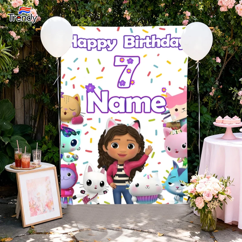 

Custom Birthday Backdrop Banner Girls Birthday Background Flag Banners Personalized Name Custom Banners Decor for Kids 7th