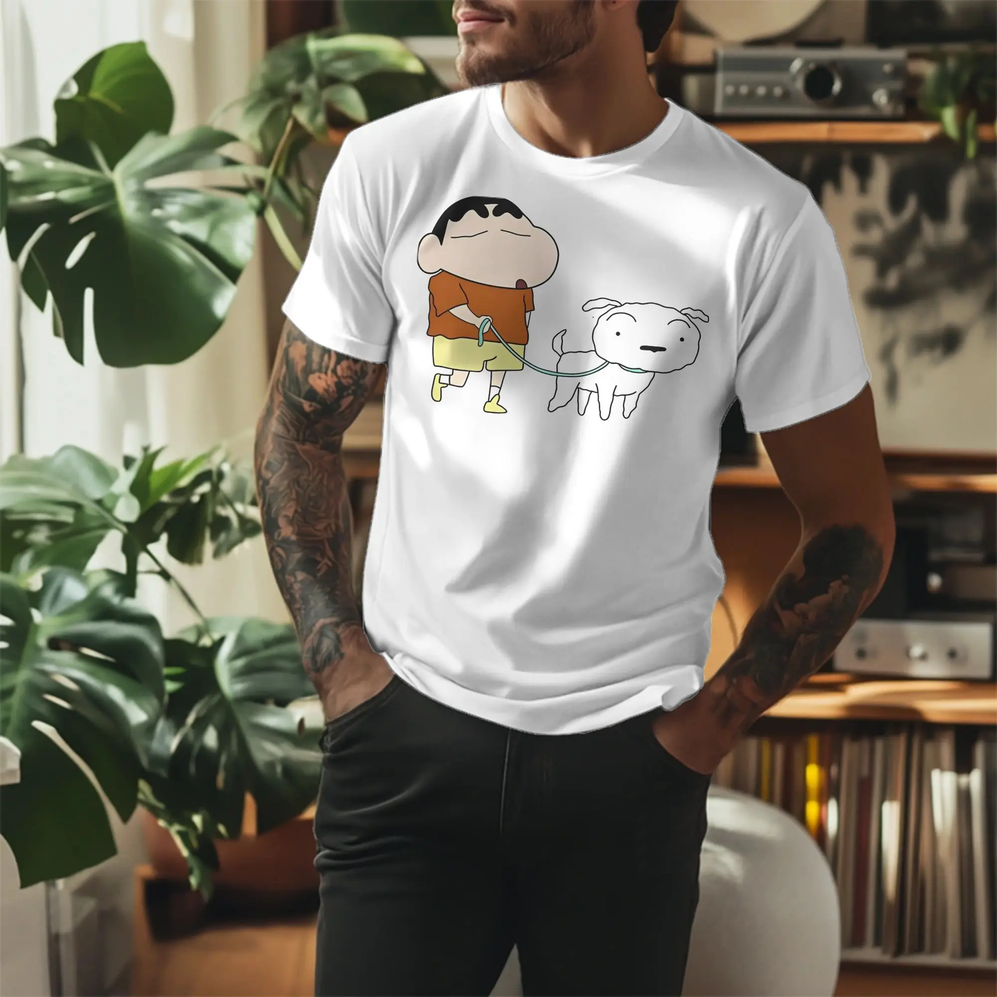 Crayon Shin-chan Shiro  Anime T Shirts Men Women's 100% Cotton Novelty T-Shirts Crew Neck  Tees Short Sleeve Tops Party