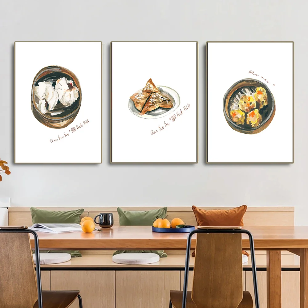 Hong Kong Food Dim Sum BBQ Pork Char Siu Bao Poster Print Wall Art Pictures Canvas Painting Living Room Bedroom Home Decor Gift