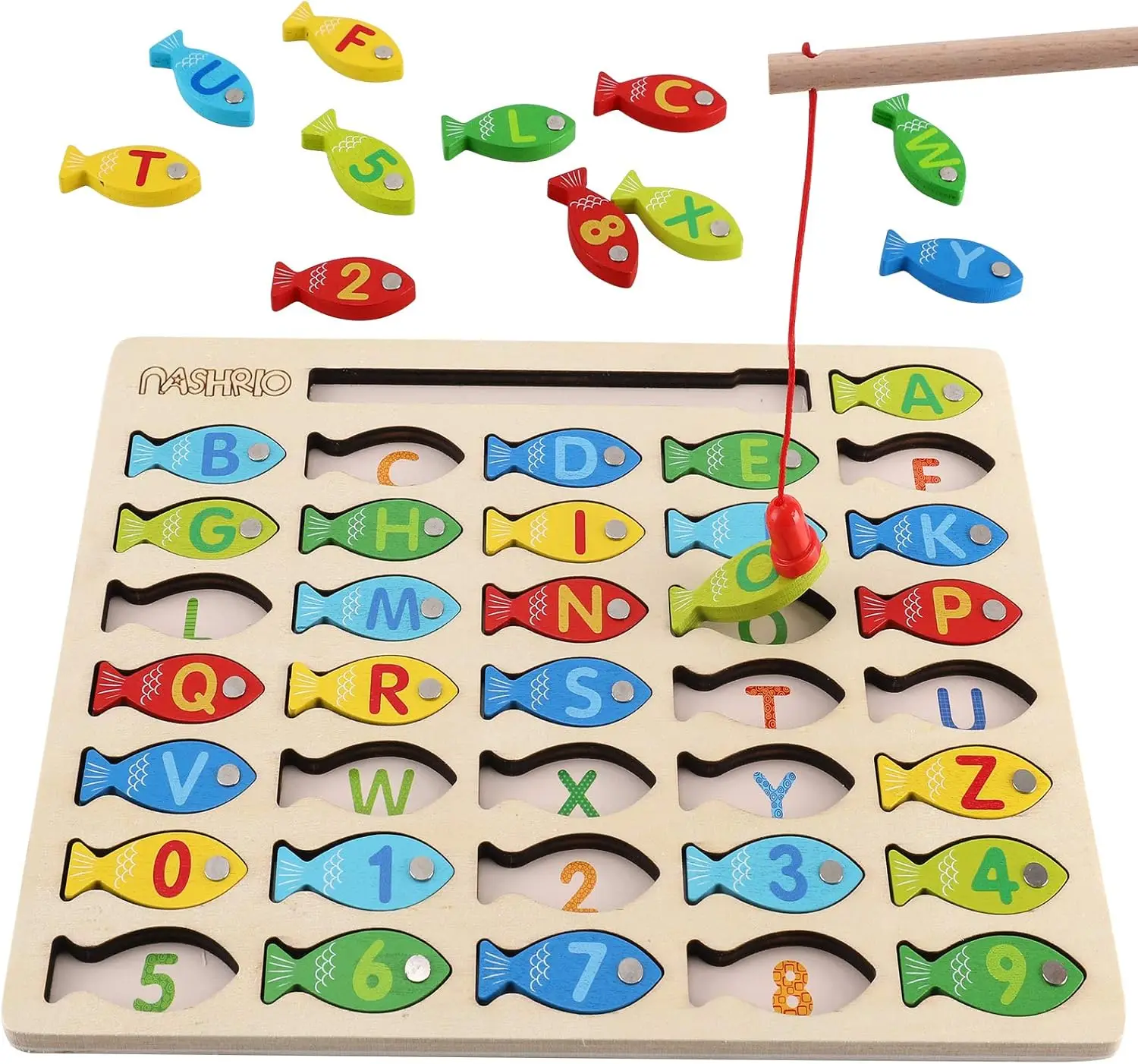 

Wooden Magnetic Fishing Game Toy for Toddlers, Alphabet & Number Learning Puzzle Educational Toys Ages 3-5