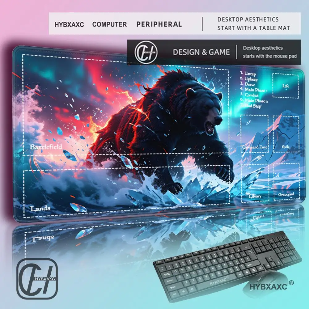 

HYBXAXC Lightning Powerful Elemental Bear XXL Gaming Mouse Pad Volcano & Glacier Bear Print Non-slip Waterproof Desk Mat