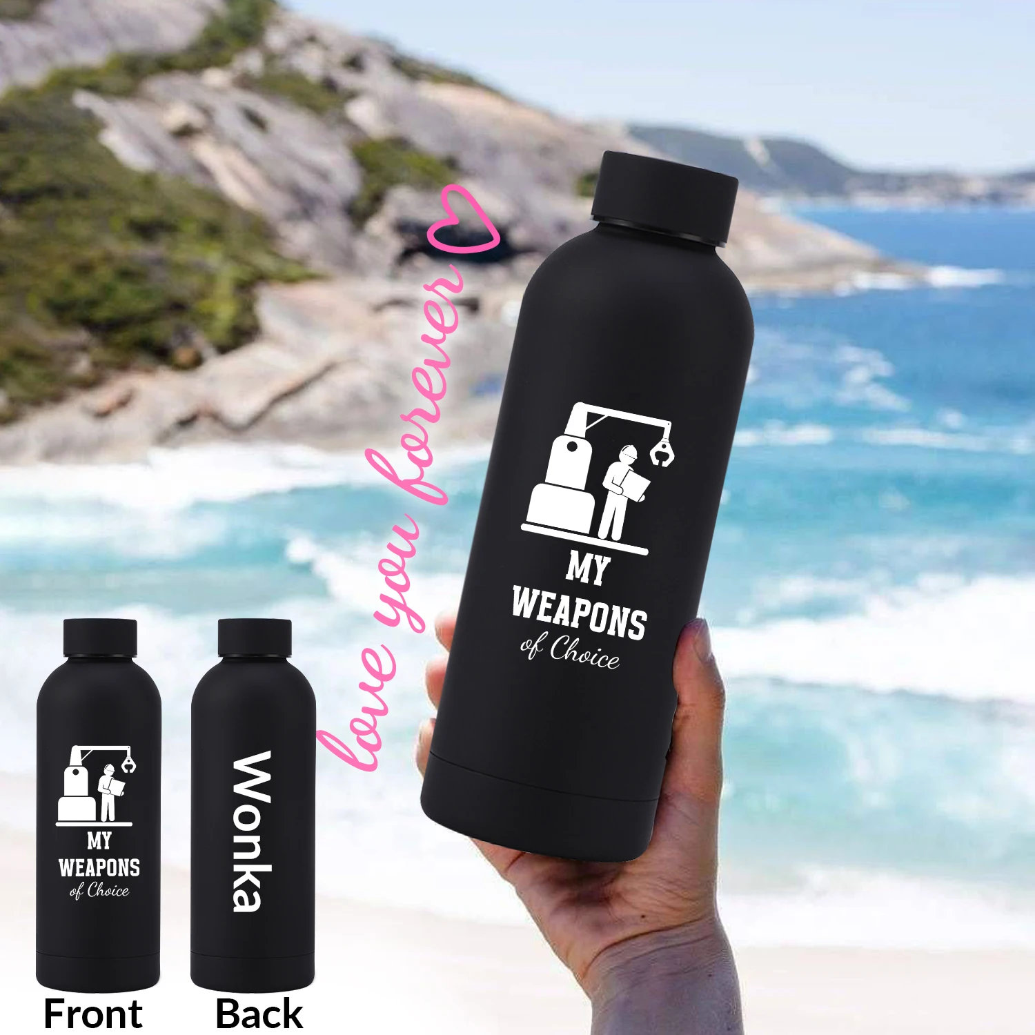 17oz طباعة شعار زجاجة صغيرة الفم تخصيص اسم زجاجة ماء مع غطاء الفولاذ المقاوم للصدأ الساخن الباردة معزول هدايا الحفلات الاحتفالية