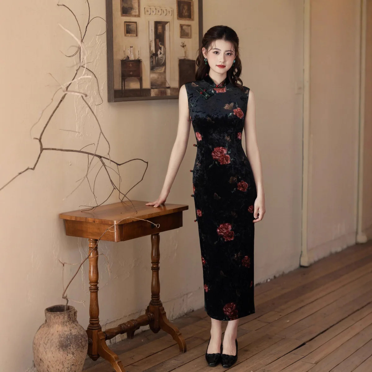 

Весенне-осеннее новое улучшенное платье Cheongsam без рукавов, китайское утягивающее платье Cheongsam Qipao в стиле ретро для молодых девушек