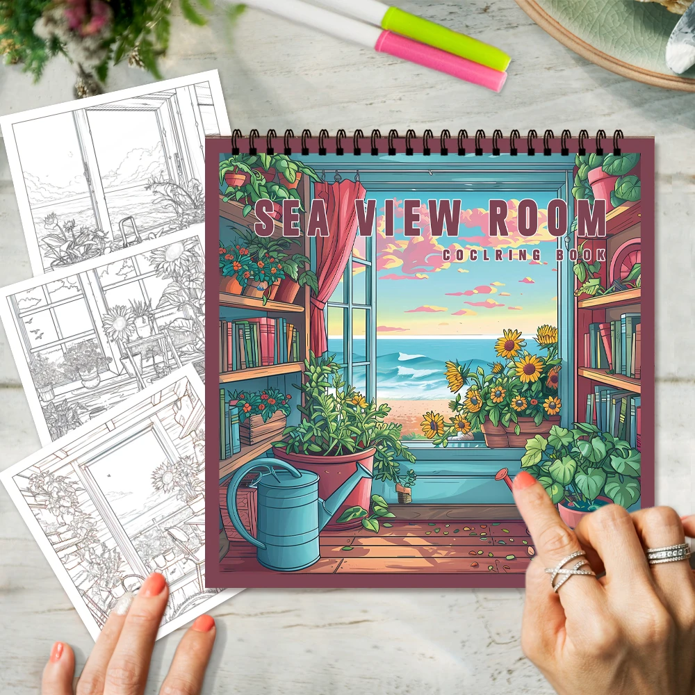 3pcs Coloring Books Cartoon Landscape Designs, 30 Pages Spiral Bound,Perfect for Stress Relief and Relaxation,Gift Ideas