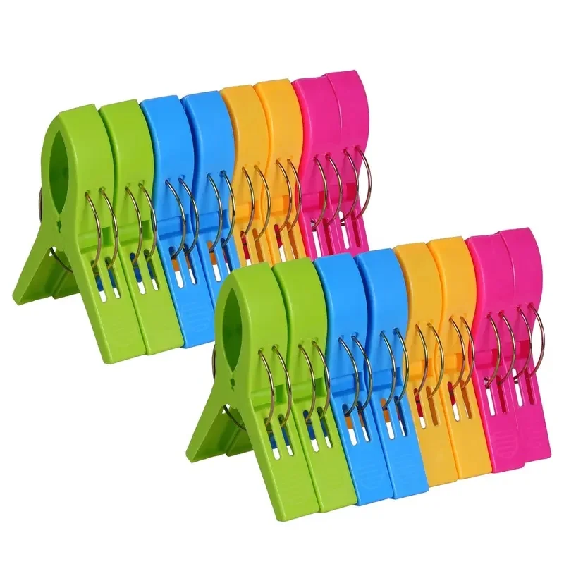 4/12/24pcs Beach Towel Clips Chair Clips Towel Holder,Plastic Clothes Pegs Hanging Clip Clamps, Yellow,blue,green,red