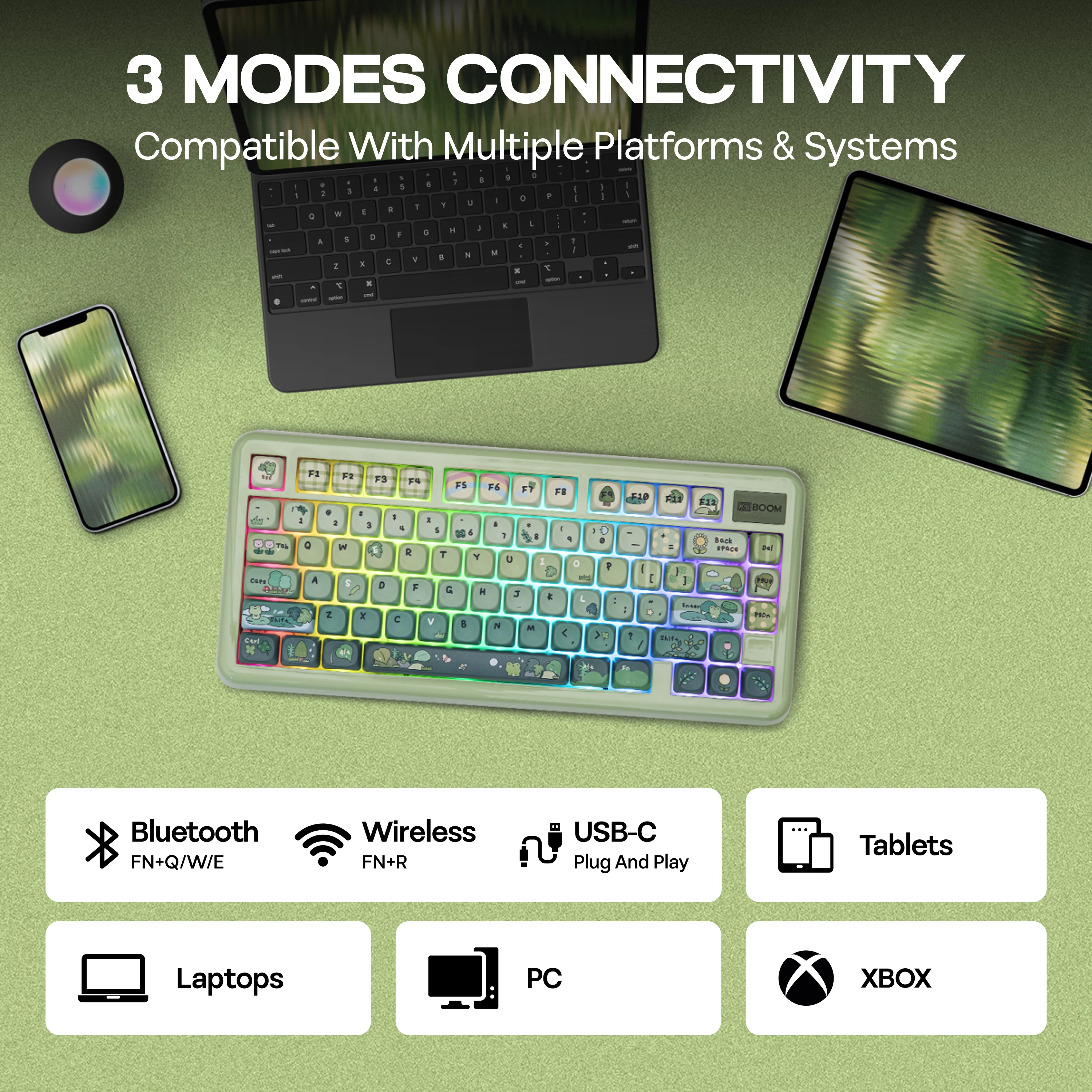 KiiBOOM Phantom81 Lite QMK/VIA 75% Hot-Swap Gasket Przewodowa/BT/2.4GHz Bezprzewodowa Klawiatura Mechaniczna Obudowa ABS + Podświetlenie RGB UV Tech — zdjęcie produktu 5