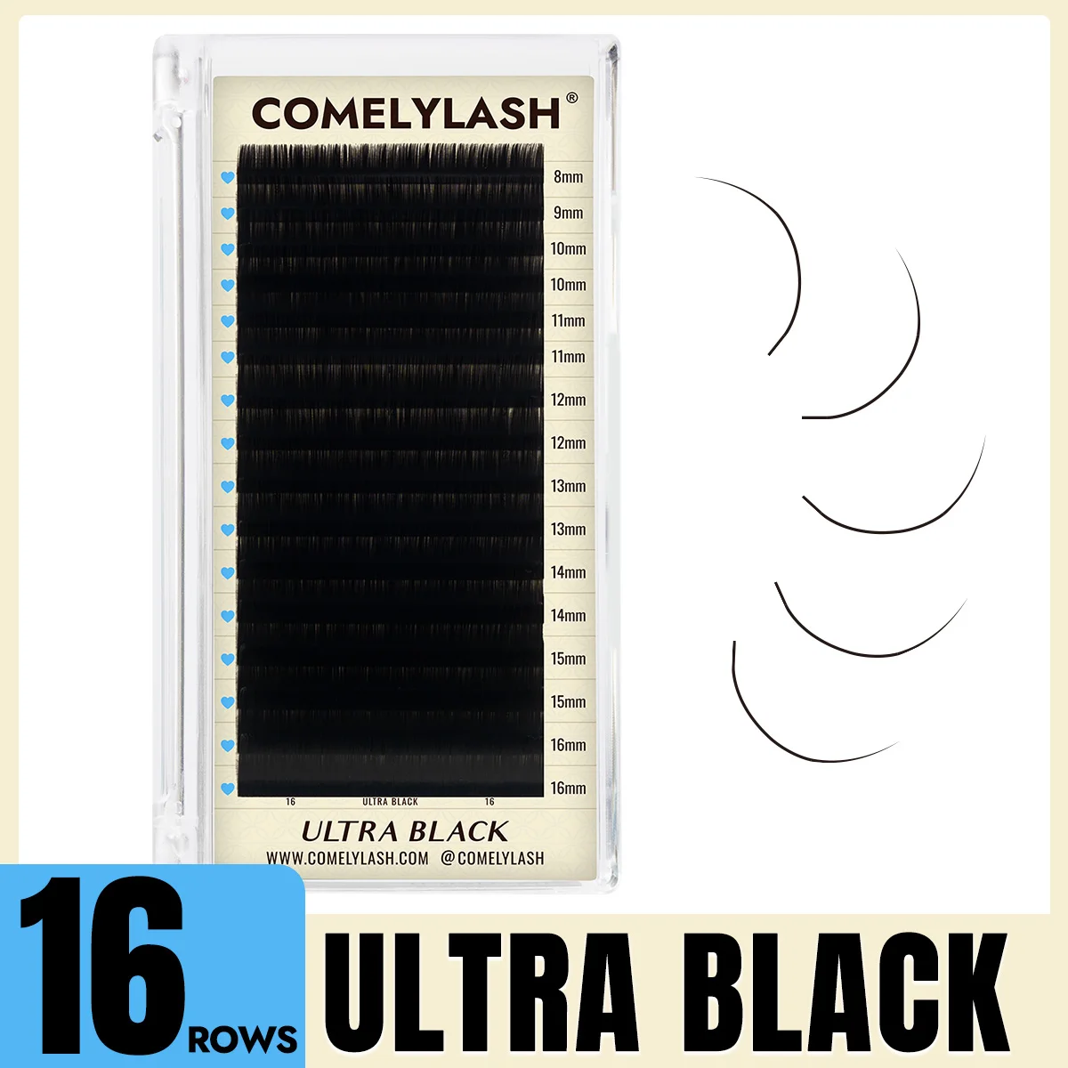 Comelylash 16rows Cashmere Matte Ultra Black Individual Eyelash Extension 1-Trays 8-16MIX Volume Lash Extension