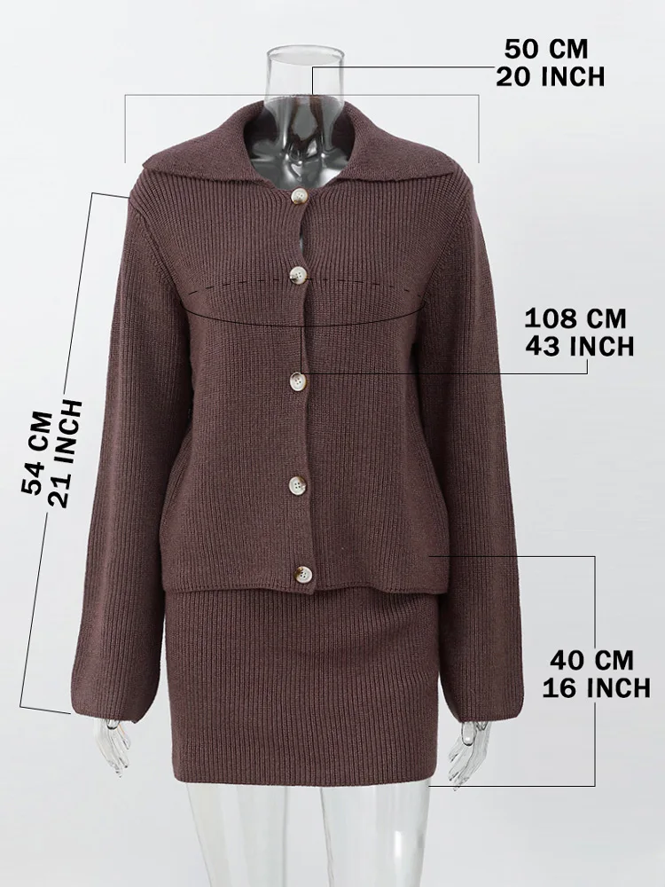 TARUXY-traje de punto para mujer, cárdigan con solapa y manga acampanada, falda, Otoño Invierno, nueva moda, suéter liso ajustado para mujer,