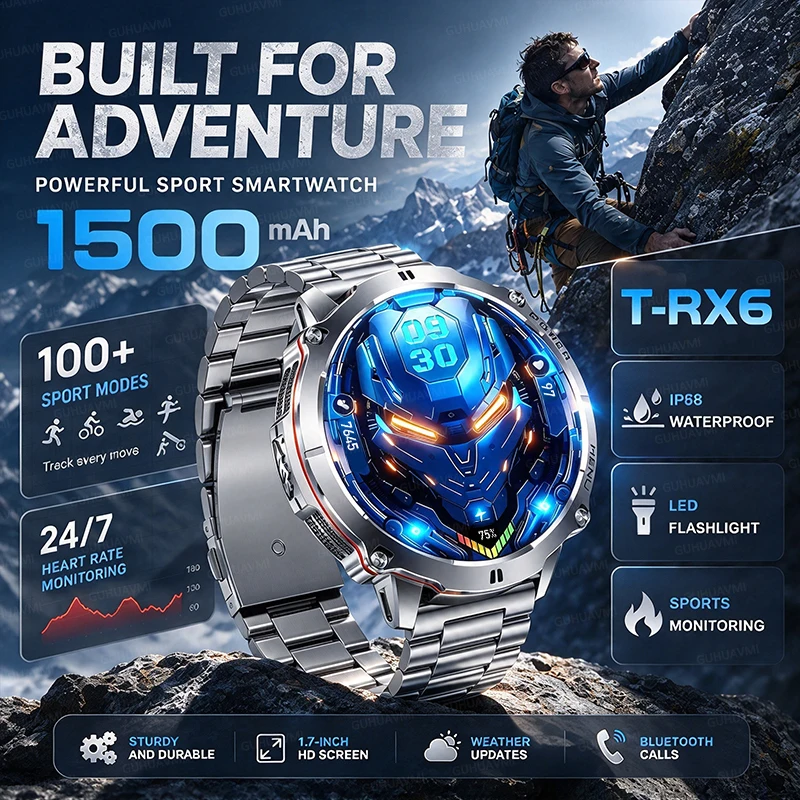T-RX6 New Military Grade 1500mAh Battery SmartWatch 1.7