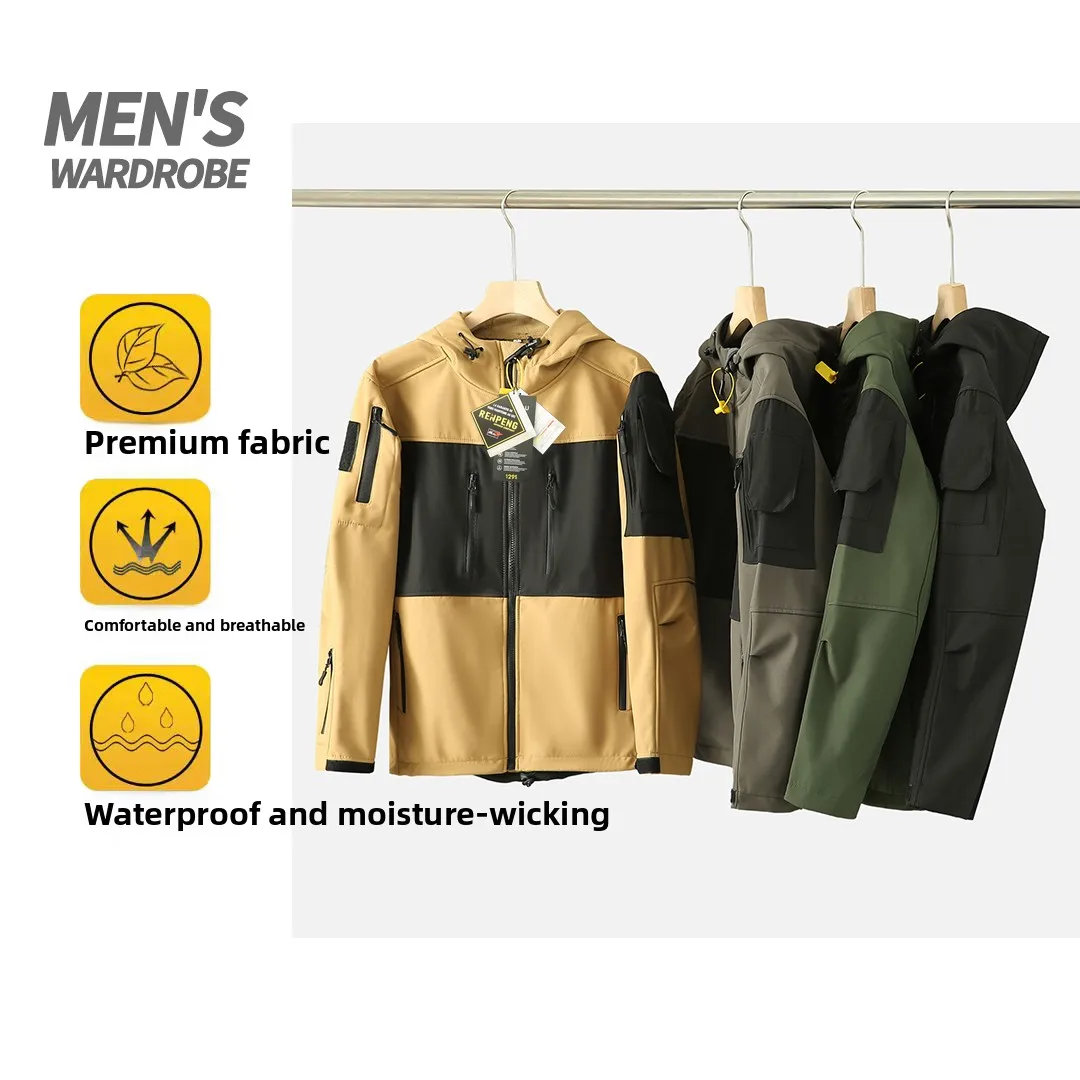 

Tactical Commander Series Men's Outdoor Windproof Waterproof Soft ell Jaet Hooded Coat Faionable Urban Sle Youthwear