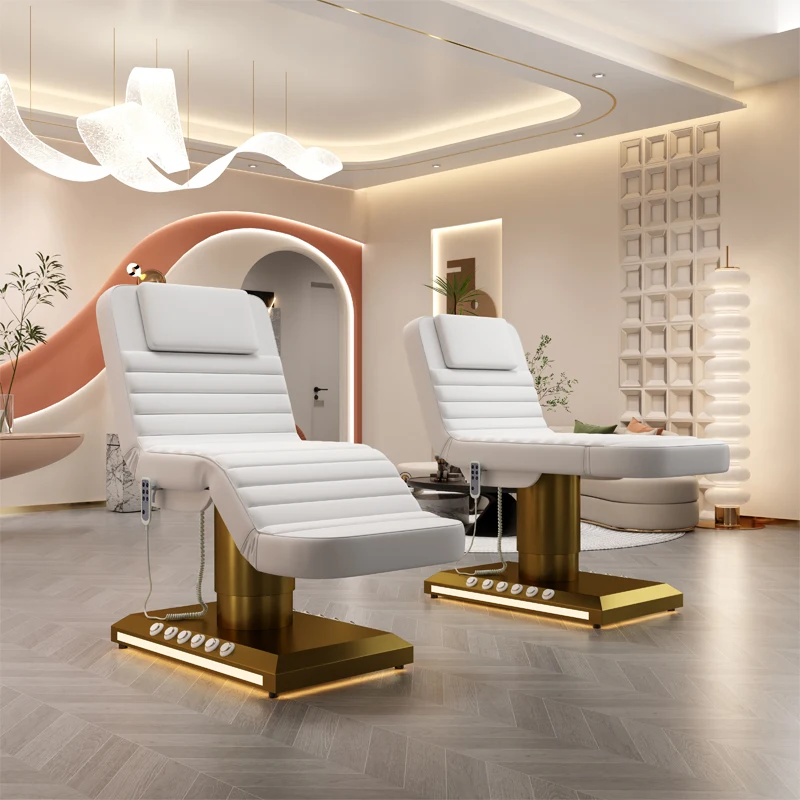 

Luxury White Leather Lashes Bed Cosmetic Beauty Salon Curved Eyelash Beauty Bed Electric Massage Tables Bed