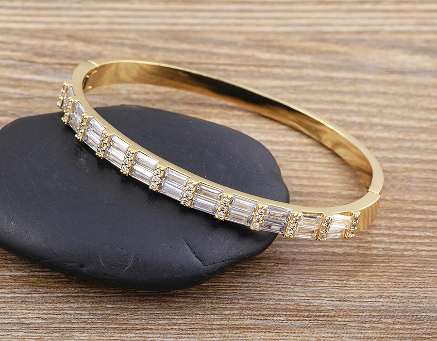 Nidin Neue Luxus Geometrische Zirkon Armband Armreifen Frauen Rosa Grün Blau Kristall Manschette Elegante Hochzeit Erklärung Schmuck – Detail 20