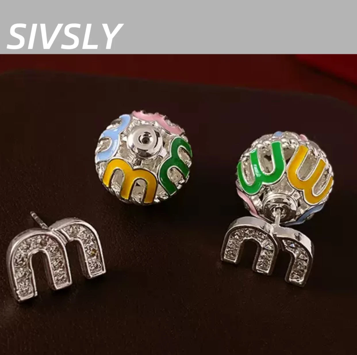 

Luxury design AB front and back oil zircon letter earrings fashion high-end feeling temperament high-end feeling earrings