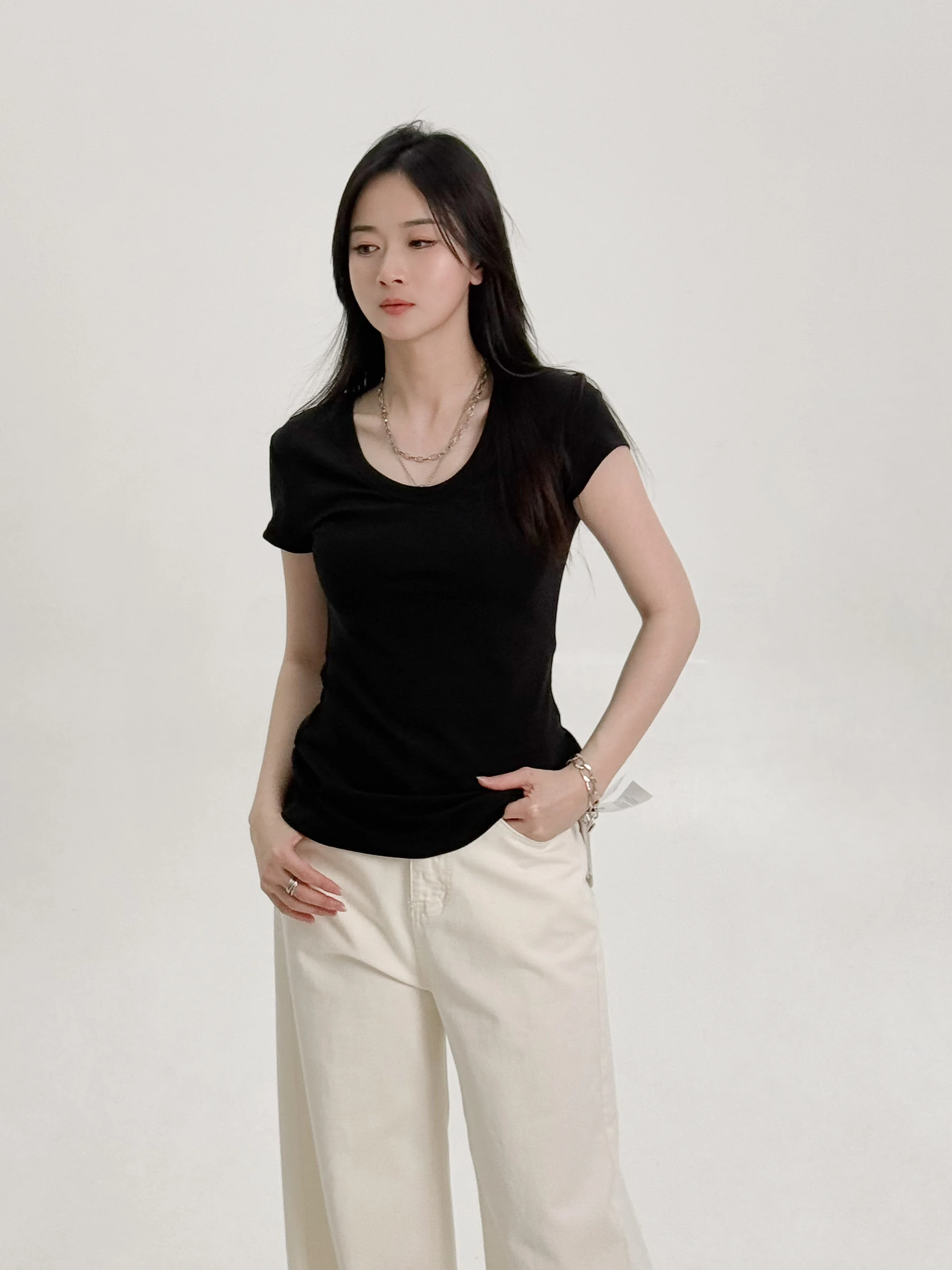 

Женский летний топ Slim Fit с U-образным вырезом, утягивающий талию, с рукавами до плеч, повседневный стиль, от Ease the Label