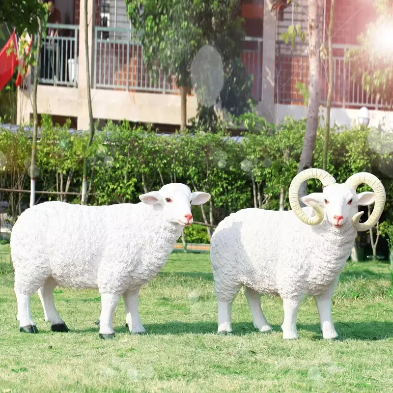 Outdoor Landscaping&Decking Garden Decoration Farm Ornaments Fiberglass Sculpture Life Size Simulation Animals Sheep Statues