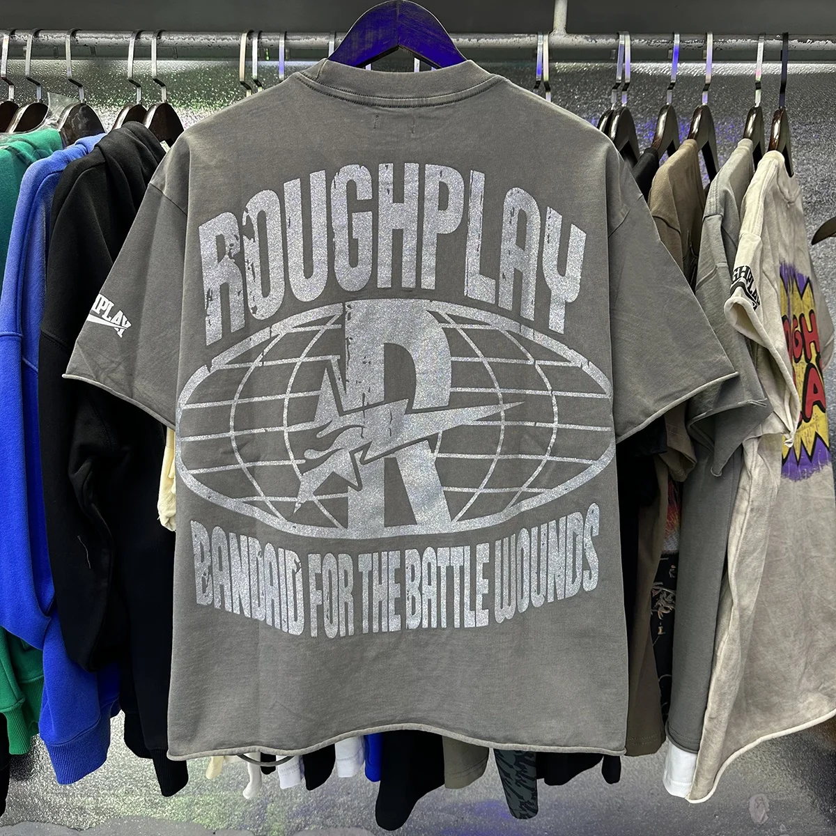 Rough Play Vintage Skull Washed Short Sleeve round Neck T-Shirt Pure Cotton Distressed Splice Citywalk Casual Summer Top